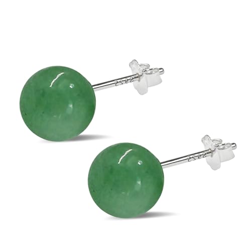 Weviway Jade Earrings Studs 8mm Dark Green Jade Earrings for Women 925 Sterling Silver Stud Earrings Good Luck Earrings Handmade Gift for Birthday Anniversary