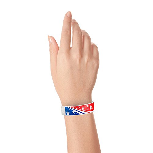 Image of 500 WristCo Star Stream USA Tyvek Wristbands for Events - Patriotic July 4th Stars & Stripes Independence Day Bracelets - Waterproof Recyclable Tear Resistant Paper Wrist Bands for Admission