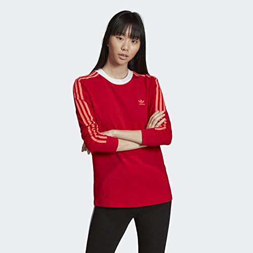 adidas Originals Women's 3-Stripes Long-Sleeve Tee, Scarlet, Medium