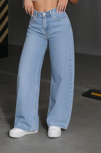 Image of Women's Black High Waist Denim Jeans | Straight, Relaxed, Wide Leg & Baggy Fit | High Rise Loose Oversized Denim Pants for Women | Comfortable Casual Everyday Wear | Oversized Woman baggys