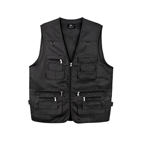 LIZZIE JACOBS New Men's Cotton Rich Waistcoat Jacket Multi Pocket Vest Outdoor Fishing Camping Activewear Sleeveless Traveling Photography Hiking Hunting Tactical Outerwear Gilet (Medium, Black) Cover