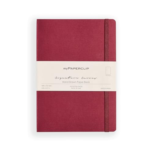 Image of myPAPERCLIP Signature Series A5 Dot Grid Notebook | 192 Pages, 90 GSM Recycled Paper | Soft Cover | A5 Size (5.83 x 8.27 in) | Bookmark & Elastic Closure | Bordeaux