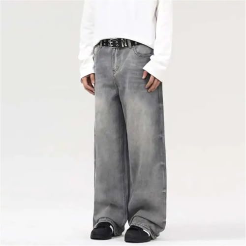 Men's Jeans American Style Solid Color Loose Cleanfit Straight Wide Leg Denim Trousers3