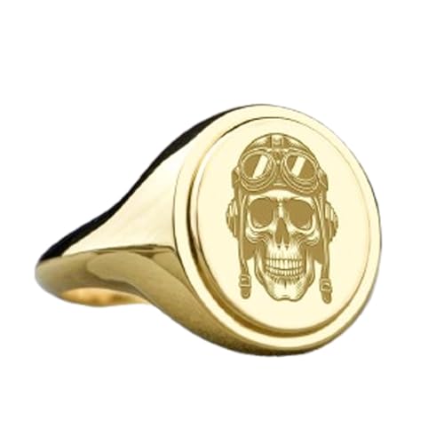 Bague tête de mort aviateur argent 925 chevalière ovale homme 15x13mm