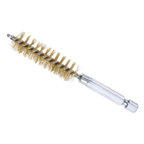 Image of Bore Brush, 14mm Dia 4 Inch Length, Brass Cleaning Wire Brushes with 1 /4 Inch Hex Shank - (Applications: for Power Drill, Die Grinder)