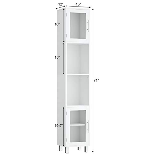 Tangkula Tall Bathroom Cabinet, Home Bedroom Living Room Wood Linen Storage Cabinet Free Standing W/Four Shelves And Two Glass-Paneled Doors Suitable Tall Bathroom Cabinet #TOP2