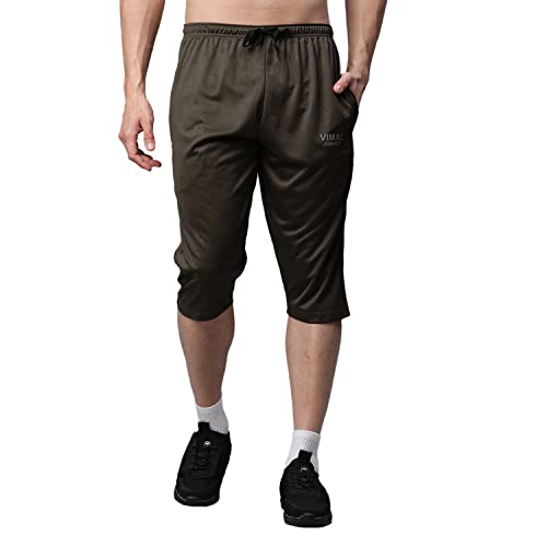 Image of Mack JONNEY Dryfit Lycra Solid Multicolor 3 /4th Capri for Men (Pack of 3)-Dryfit D13 BLK Gry OLV 03-M