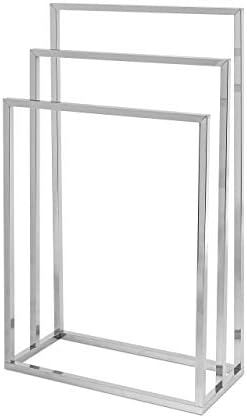 Relaxdays 10019256, 82.5 x 46 x 21 cm Metal 3 Arm Towel Stand Chrome-Plated Stainless Steel Towel Holder with 3 Rails Large Bath Towel, Modern Style, Metallic Silver