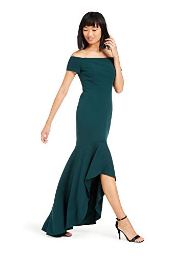 Calvin Klein Women's Off The Shoulder High Low Gown, Malachite, 14