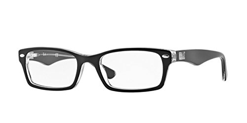 Ray-Ban RX5206 Rectangular Prescription Eyeglass Frames, Black On Transparent/Demo Lens, 52 mm