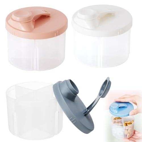 3 PCS Dosificador Leche En Polvo,Dispensador Caja Leche Polvo con 4 Compartimentos para Viajes,Caja Precintada de Gran Capacidad para Complementos Alimenticios Del Hogar,Dispensador de Leche En Polvo