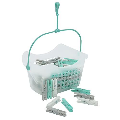 JVL Plastic Peg Basket with 100 Strong Hold Pegs, Aqua,19-216-250