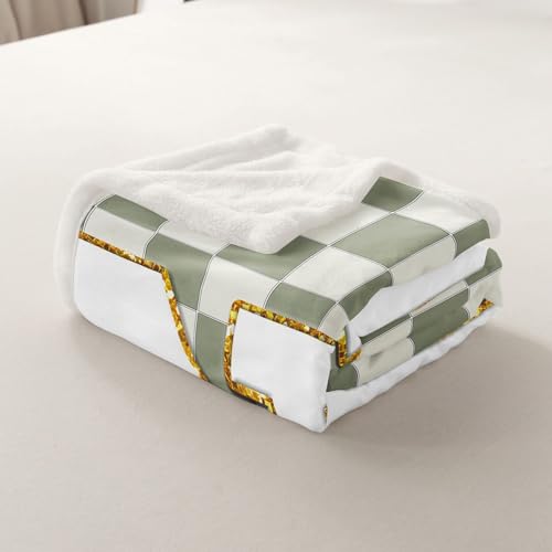Image of Erosebridal Sage Green Checkered Fleece Blanket Twin 60 inchx80 inch Plaid Initial N Sherpa Blanket Personalized Monogram Fuzzy Plush Throw for Kids Boys Girls,Fashion Grids Gingham Decor for Bed Couch