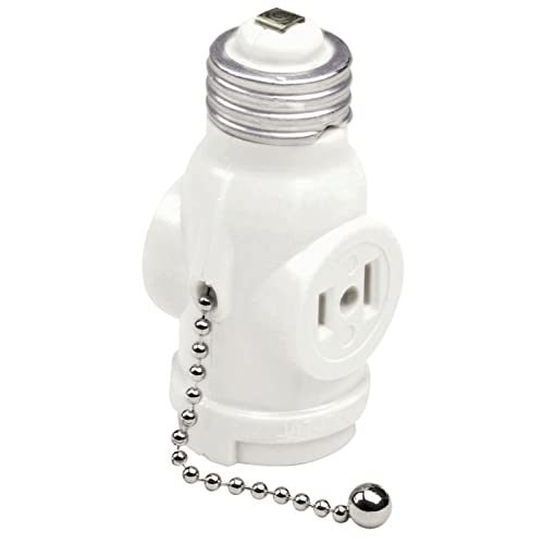 Leviton 1406-W 660 Watt, 125 Volt, Two Outlet With Pull Chain Socket Adapter, White #TOP17
