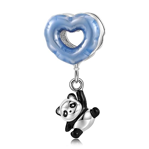 Teleye Charm in Argento Sterling 925 con Panda con Palloncino d'Amore Adatto per Collana con Bracciale Pandora (Blue)