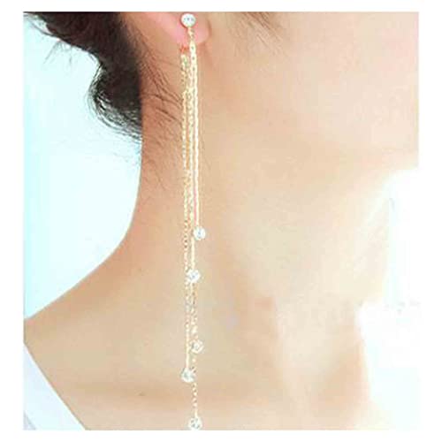 Yheakne Boho Cz Tassel Chain Earrings Gold Drop Crystal Earrings Long Chain Dangle Earrings Rhinestone Linear Chain Earrings Sparkle Crystal Wedding Earrings Jewelry for Women and Girls