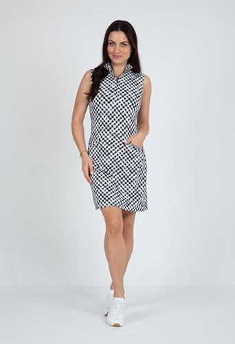 IBKUL Athleisure Wear Sun Protective UPF 50+ Icefil Cooling-Gingham Check Print Sleeveless Mock Dress-588763
