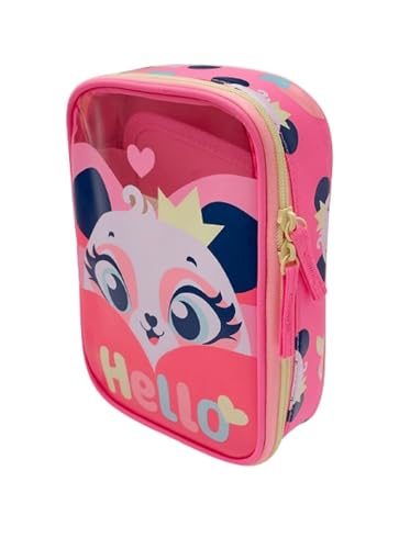 PUKET - Estojo Escolar Infantil Puket Grande Panda Romântico Rosa