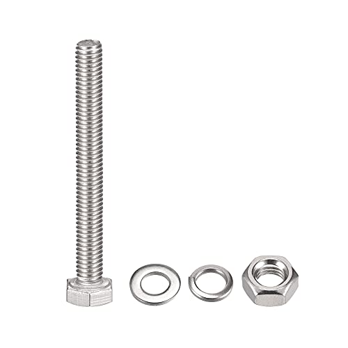 Image of uxcell M6 x 60mm Hex Head Screws Bolts, Nuts, Flat & Lock Washers Kits, 304 Stainless Steel Fully Thread Hexagon Bolts 10 Sets
