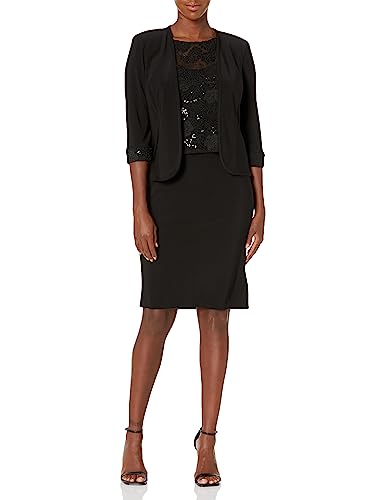 Maya Brooke Women's Brianna Milay Three Quarter Embroidered Cuff Sleeve Jacket and Pop Over Lace Dress