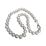 PVUVTNAHW Collar de perlas blancas cultivadas reales naturales con forma de patata de 10-11 mm, cierre de plata 925
