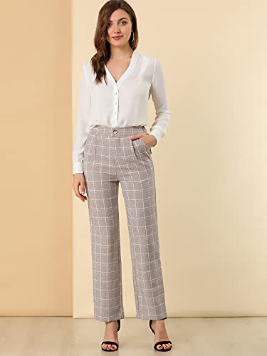 Allegra K Women's Plaid Pants Elastic Waist Casual Work Office Long Trousers3