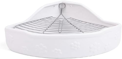 小動物用 陶器トワレ 飼育ケージ内装 チンチラ用陶器トワレ うさぎトイレ 三角消臭セットうさぎ用 噛み防止 うさぎのトイレ チンチラ用トイレ かわいい ペット 清潔 (ホワイト)