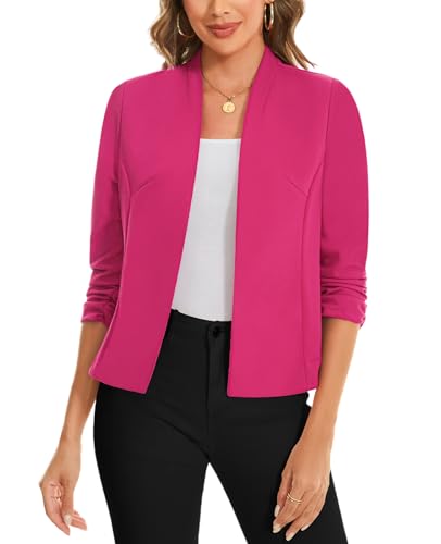 LADI TREND Cardigan à manches 3/4 froncées ouvert sur le devant pour femme - Coupe régulière - Veste courte - Couverture intelligente - Vêtement...