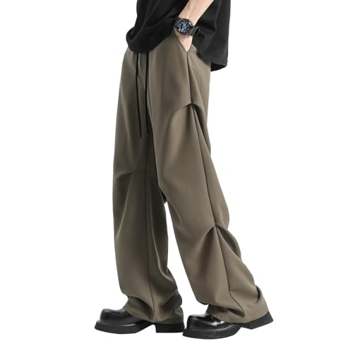 Silent Vortex Men's Teen Y2k Baggy Wide Leg Dress Pants Pleated Loose Fit Straight Leg Drawstring Sweatpants with Pocket