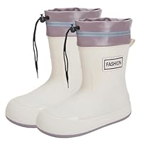 Rain Boots for Women Waterproof Rubber Boots Calf Garden Boots with Adjustable Drawstring Non Slip Soft Rain Shoes with Comfort Insole for Outdoor Work Shoes, US 6.5-7