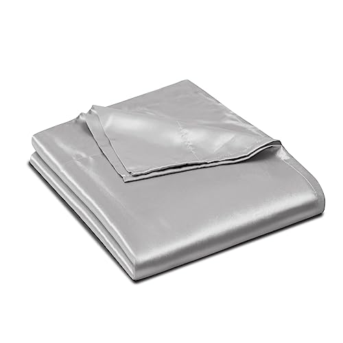 Image of Ersmak Satin Flat Sheet Only, Single Flat Sheet King, Luxury & Ultra Soft Silky Bedding Top Sheet for King Mattress - Grey