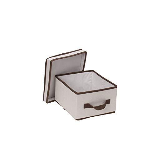 Household Essentials 511 Storage Box With Lid And Handle - Natural Beige Canvas With Brown Trim- Medium #TOP6