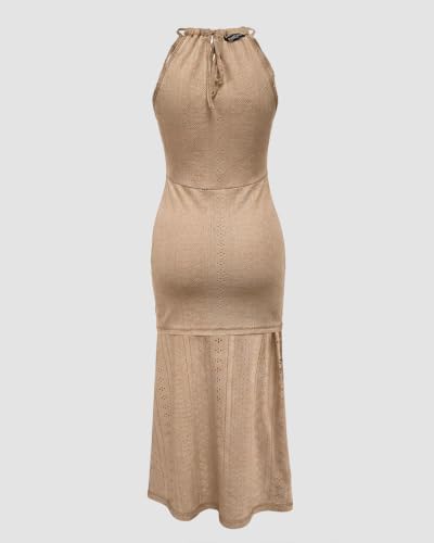 Image of CHICME Womens Summer Halter Ruched Bodycon Long Dresses