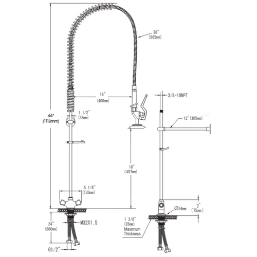 Robinet gastronomique avec douche pré-rinçage et flexible de 960 mm - 8