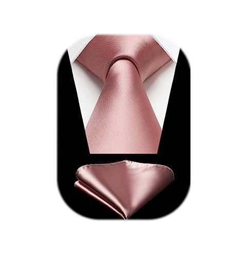 Image of HISDERN Mens Solid Color Ties Formal Satin Necktie and Pocket Square Set Classic Wedding Business Tie & Handkerchief