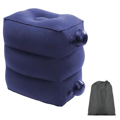 The Autostory Inflatable Dual-Pump Foot Rest Pillow – Portable Adjustable 3-Height Travel Bed & Leg Rest for Kids & Adults – No-Mouth-Blow, Soft Flocking, Multi-Use Travel Comfort (Blue)
