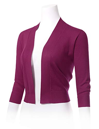 Image of Allsense Women's 3 /4 Sleeve Cropped Shrug Cardigan | Classic Bolero, Open-Front, Lightweight Soft Fine Knit Cover Up