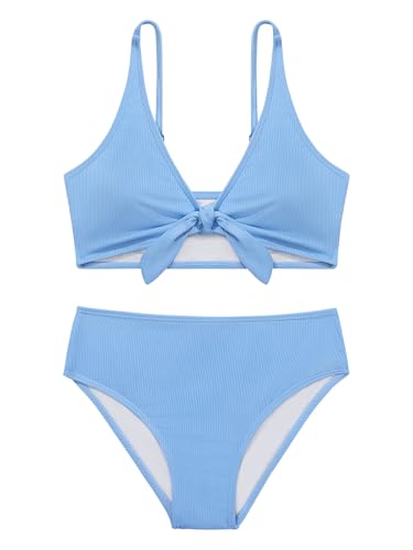 Patgoal Girls Swimsuits Teen Girls Two Piece Bikini Set Kids Knot Front V Neck Bathing Suit Girls' Swimwear Beachwear