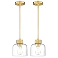 Audickic 2-Pack Pendant Lights Kitchen Island, 7" Brushed Gold Hanging Lights Fixtures with Clear Glass Shade, Modern Brass Kitchen Pendant Lighting Over Island for Dining Room, AD-24024-1P2-GD
