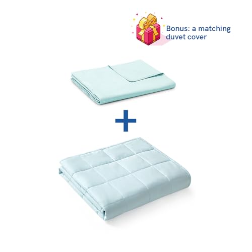 YnM Weighted Blanket,Heavy 100 Percent Oeko-Tex Certified Cotton Material(Light Blue, 80''x87'' 25lbs), Two Persons(110~190lb) Sharing Use on Queen/King Bed | A Duvet Included