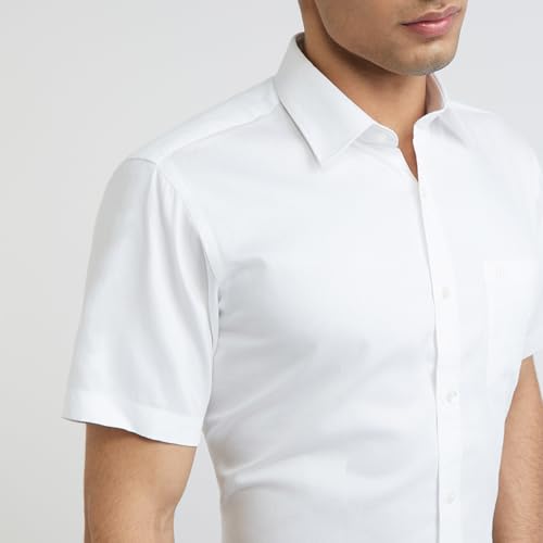 Image of Raymond Men's Slim Fit Solid Pattern Pure Cotton Semi Cut Away Collar Full Sleeve Formal Shirt