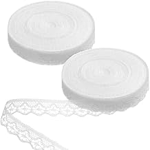 60 Yards White Lace Ribbon 1/2 Inch Sewing Vintage White Lace Trim Crochet Cotton Laces Fabric Trim for Sewing Wedding Bridal Dress Costume Christmas Package DIY Crafts, 2 Roll