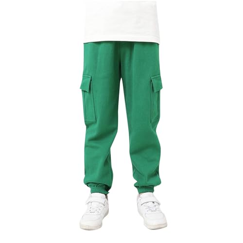 Kids Joggers Casual Cargo Sweatpants Elastic Waist Loose Athletic Pants with Flap Pockets for Girls Boys 5-13 Years