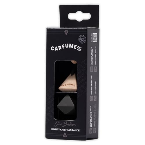 Carfume Original One Billion Car Air Freshener | Premium Leathery Whitewood & Cinnamon Fragrance | Luxury Black Recyclable Scented Diffuser For Men - Odour Eliminator - UK Made Car Accessories