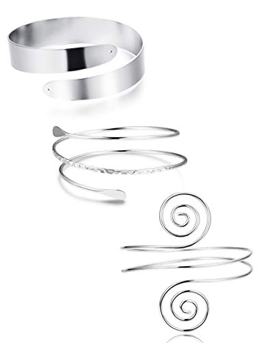 FUNRUN JEWELRY Arm Cuff Upper Arm Band for Women Silver Arm Cuff Bangle Bracelets Adjustable Coil Swirl Armlet ArmBand Jewelry 3-4Pcs