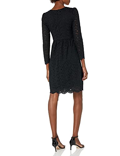 Lark & Ro Women's Long Sleeve Gathered Lace Fit And Flare Dress, Black, 0 #TOP1