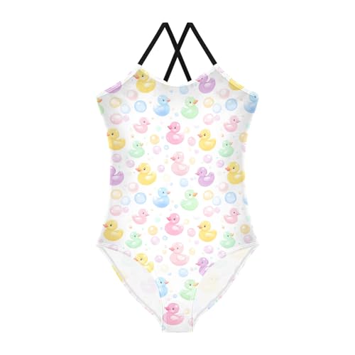 senya Girls Swimsuits One-Piece Swimwear Tie Bathing Suit Beach Summer Round Neck 7-8T Duck Bubble Pattern