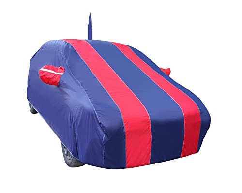 Image of Auto Hub Car Cover Compatible with Maruti Swift Dzire (Model : 2017-Till Date) with Antenna & Mirror Pocket, Weather Proof, Triple Stitched, Swift Dzire Car Cover- Navy-Red