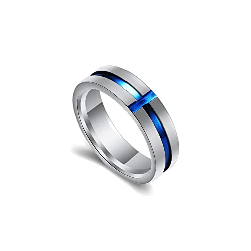 Fashion Blue Epoxy Stainless Steel Cross Band Ring