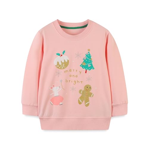Toddler Girl Christmas Printed Round Neck Sweater Long Sleeved Cotton Casual Pullover Top